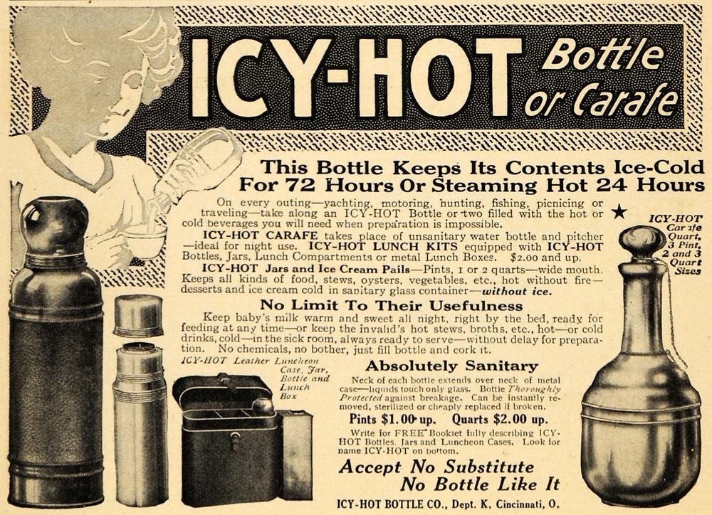 1913 Ad Icy-Hot Bottle Co. Lunch Kits Carafe Container - ORIGINAL GH3