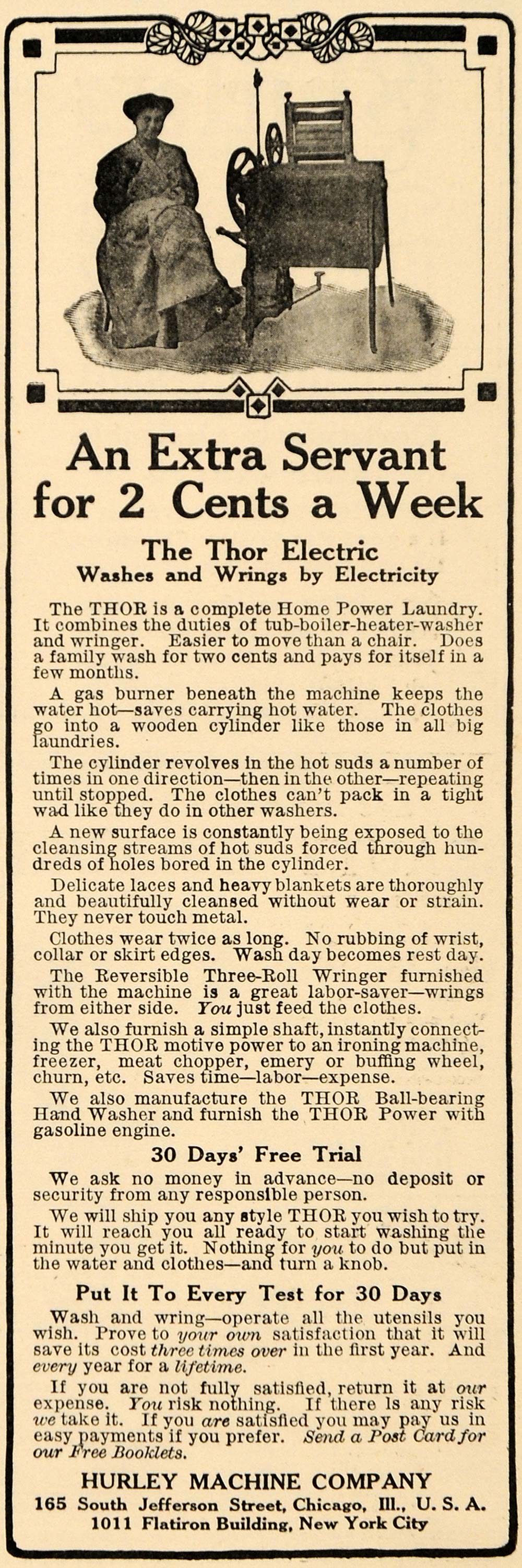 1909 Ad Hurley Machine Co Thor Electric Laundry Machine - ORIGINAL GH3