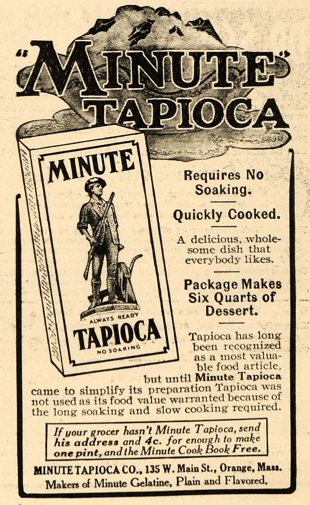 1909 Ad Minute Tapioca Co. Food Baking Products MA - ORIGINAL ADVERTISING GH3