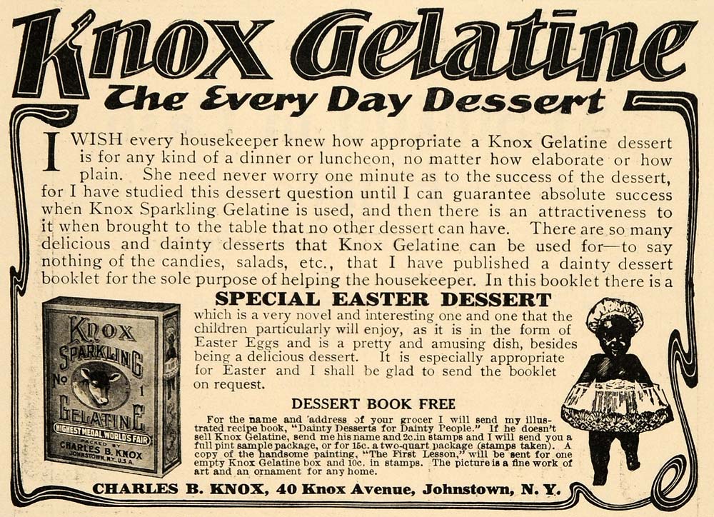 1909 Ad Charles B Knox Sparkling Gelatine Dessert Jelly - ORIGINAL GH3