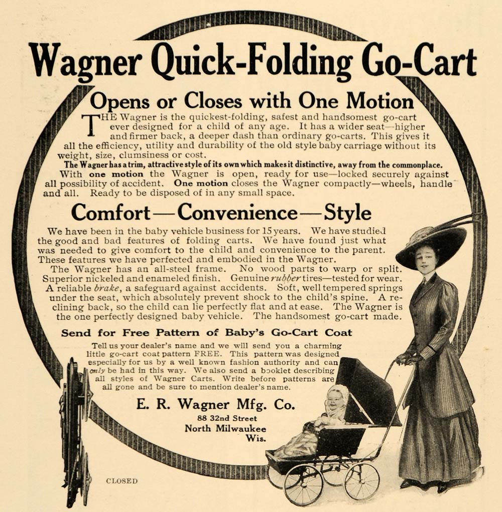 1909 Ad E R Wagner Mfg Co Quick Folding Go Cart Baby - ORIGINAL ADVERTISING GH3