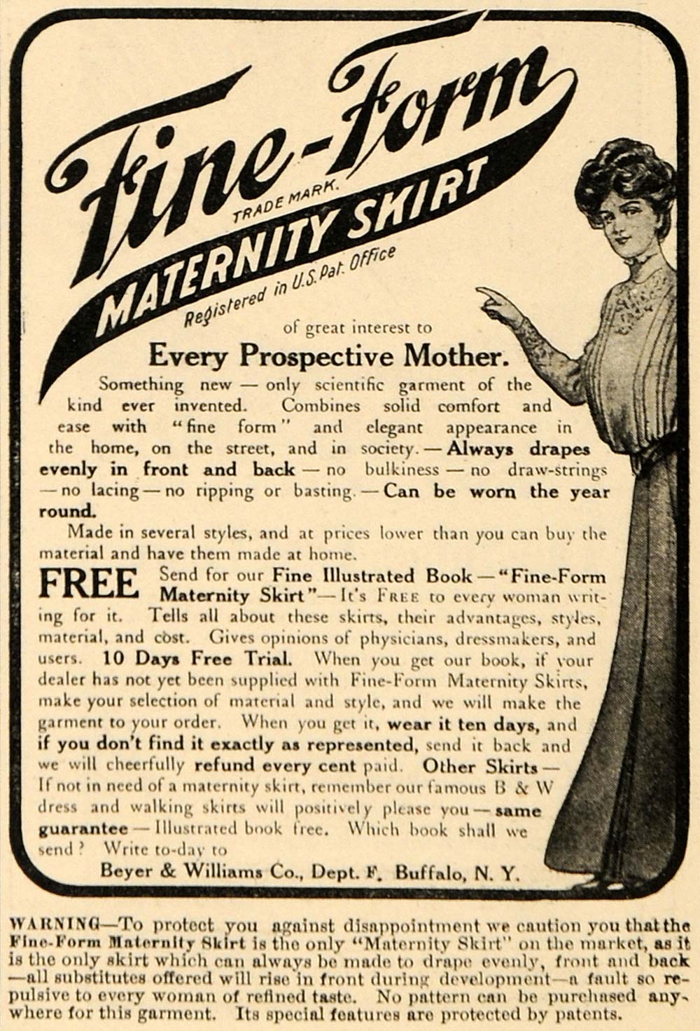 1909 Ad Beyer & Williams Co. Fine-Form Maternity Skirt - ORIGINAL GH3