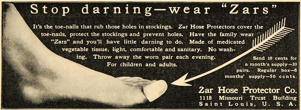 1909 Ad Zar Hose Toenails Stocking Protector Accessory - ORIGINAL GH3
