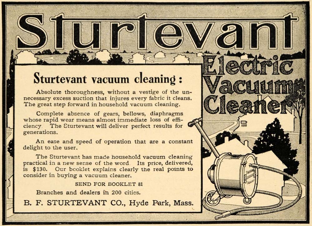1911 Ad B F Sturtevant Co. Electric Vacuum Cleaner MA - ORIGINAL ADVERTISING GH3