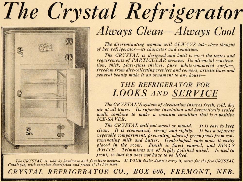 1911 Ad Crystal Refrigerator Co Furniture Refrigeration - ORIGINAL GH3