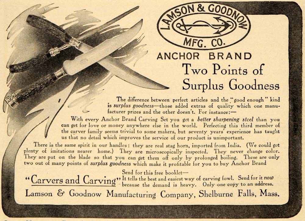 1911 Ad Lamson & Goodnow Mfg Co. Carving Set Knife - ORIGINAL ADVERTISING GH3
