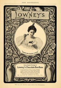 1904 Ad Lowney's Chocolate Bon Bons Package Walter Box - ORIGINAL GH3