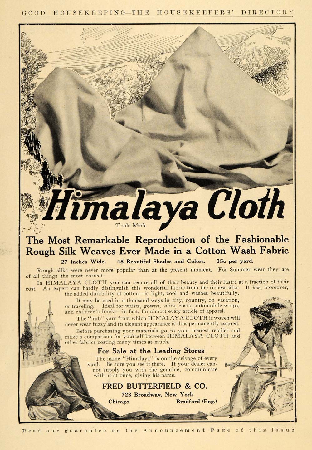 1909 Ad Himalaya Cloth Fred Butterfield Co. Broadway NY - ORIGINAL GH3