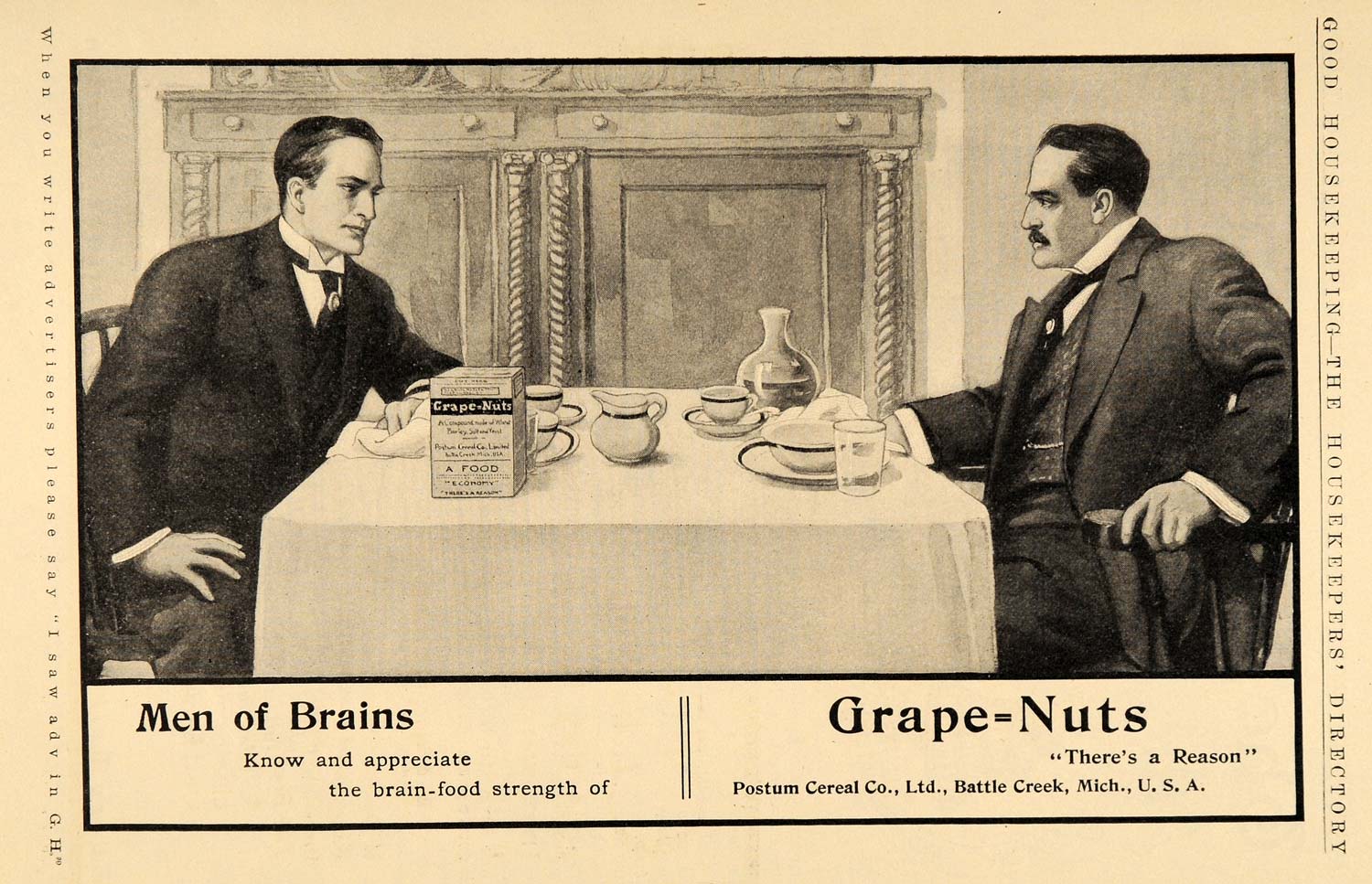 1909 Ad Postum Cereal Grape-Nuts Breakfast Businessmen - ORIGINAL GH3