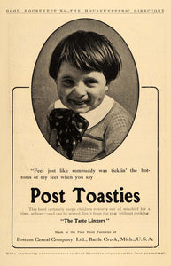 1909 Ad Postum Cereal Food Product Post Toasties Child - ORIGINAL GH3