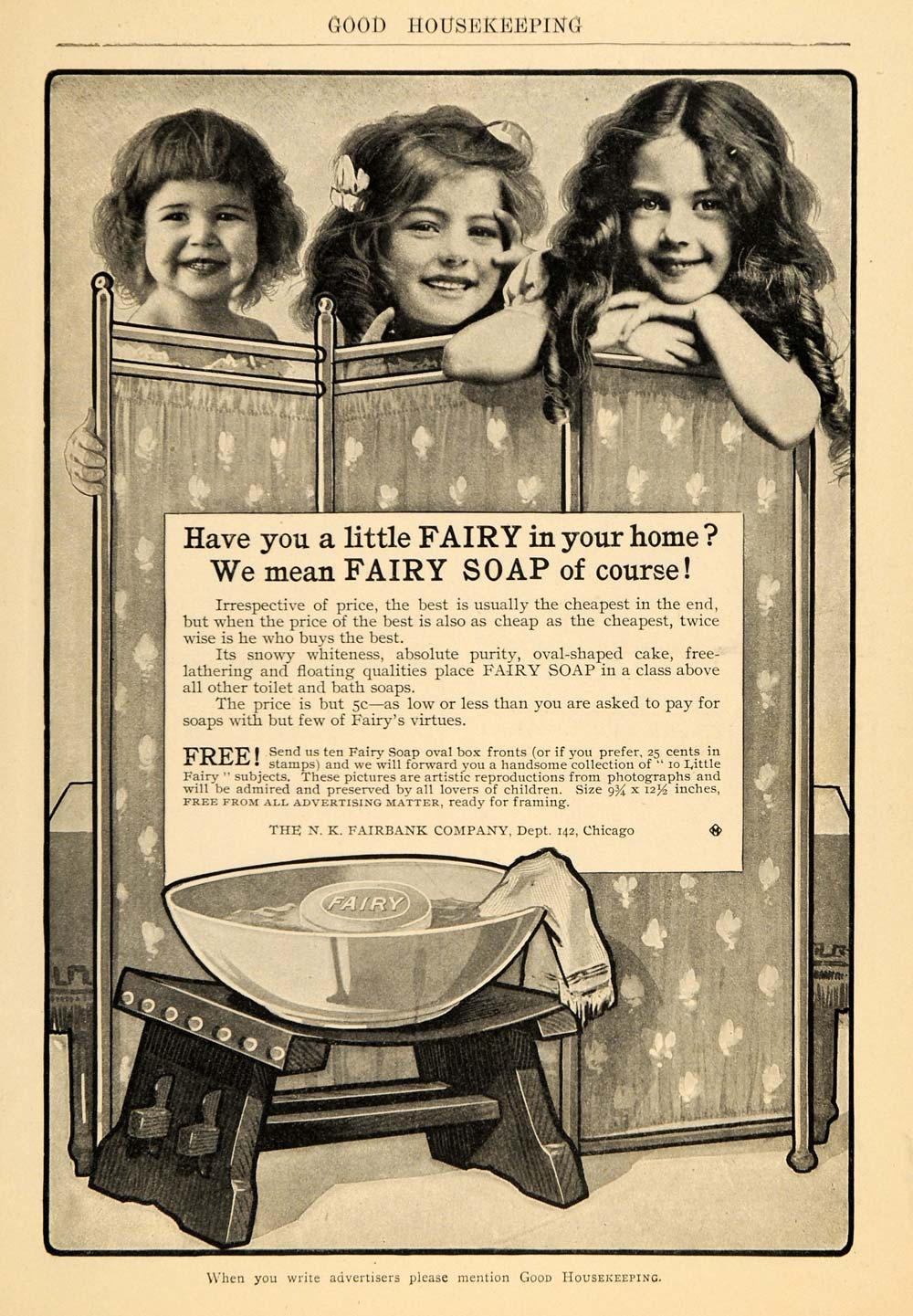 1904 Ad N K Fairbank Co. Fairy Toilet Soap Children IL - ORIGINAL GH3