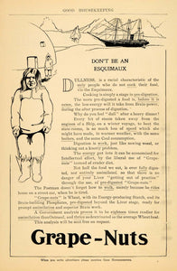 1904 Ad Postum Cereal Grape-Nuts Breakfast Esquimaux - ORIGINAL ADVERTISING GH3 - Period Paper
