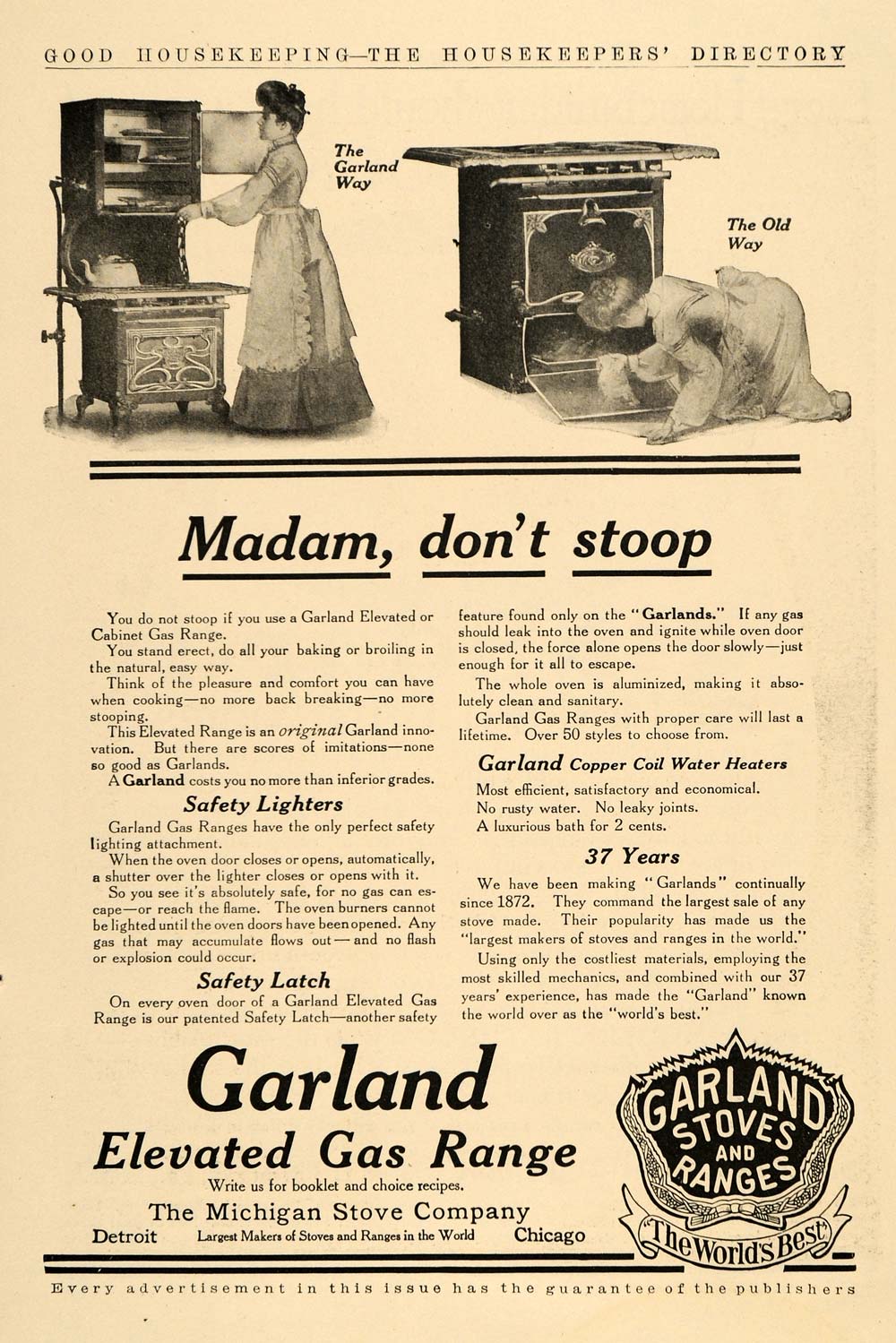 1909 Ad Michigan Stove Co. Garland Elevated Gas Range - ORIGINAL ADVERTISING GH3