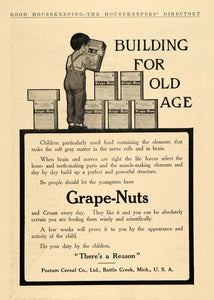 1909 Ad Postum Cereal Grape-Nuts Breakfast Food Child - ORIGINAL ADVERTISING GH3