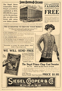 1909 Ad Siegel Cooper Store Prince Coat Sweater Tennis - ORIGINAL GH3