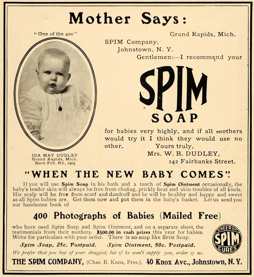 1904 Ad Spim Co. Bath Toilet Soap Babies Ida May Dudley - ORIGINAL GH3