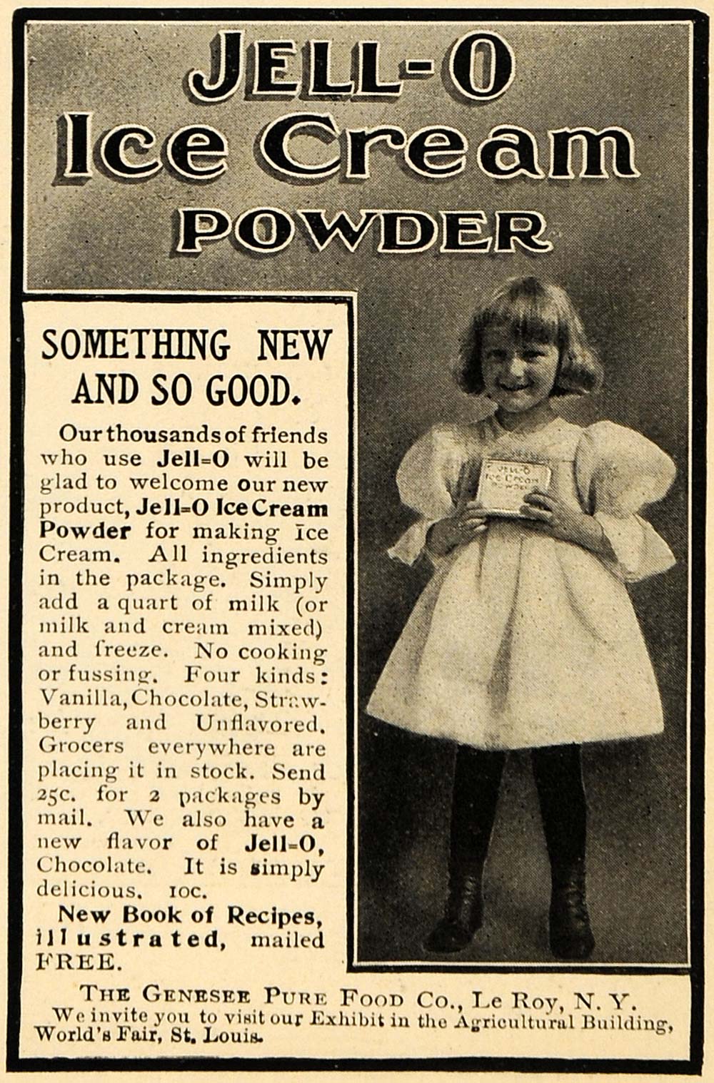 1904 Ad Genesee Pure Food Co. Jell-O Ice Cream Powder - ORIGINAL ADVERTISING GH3