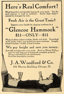 1909 Ad J A Woodford & Co. Indoor Glencoe Hammock - ORIGINAL ADVERTISING GH3