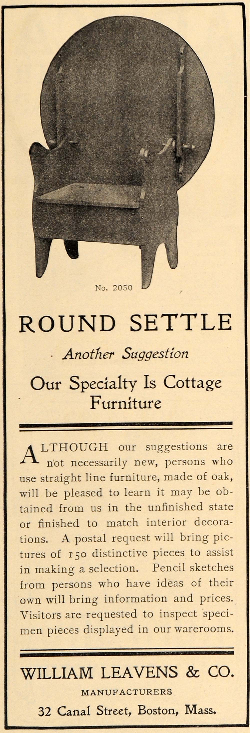 1909 Ad William Leavens & Co. Round Settle Furniture - ORIGINAL ADVERTISING GH3