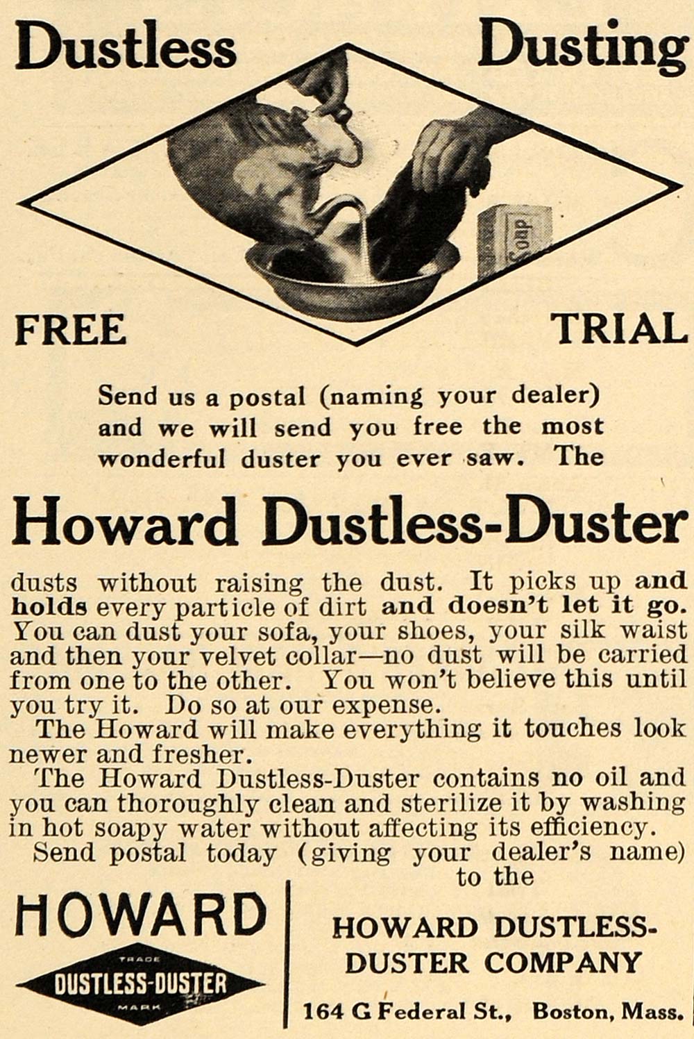 1909 Ad Howard Dustless-Duster Co. Cleaning Product - ORIGINAL ADVERTISING GH3