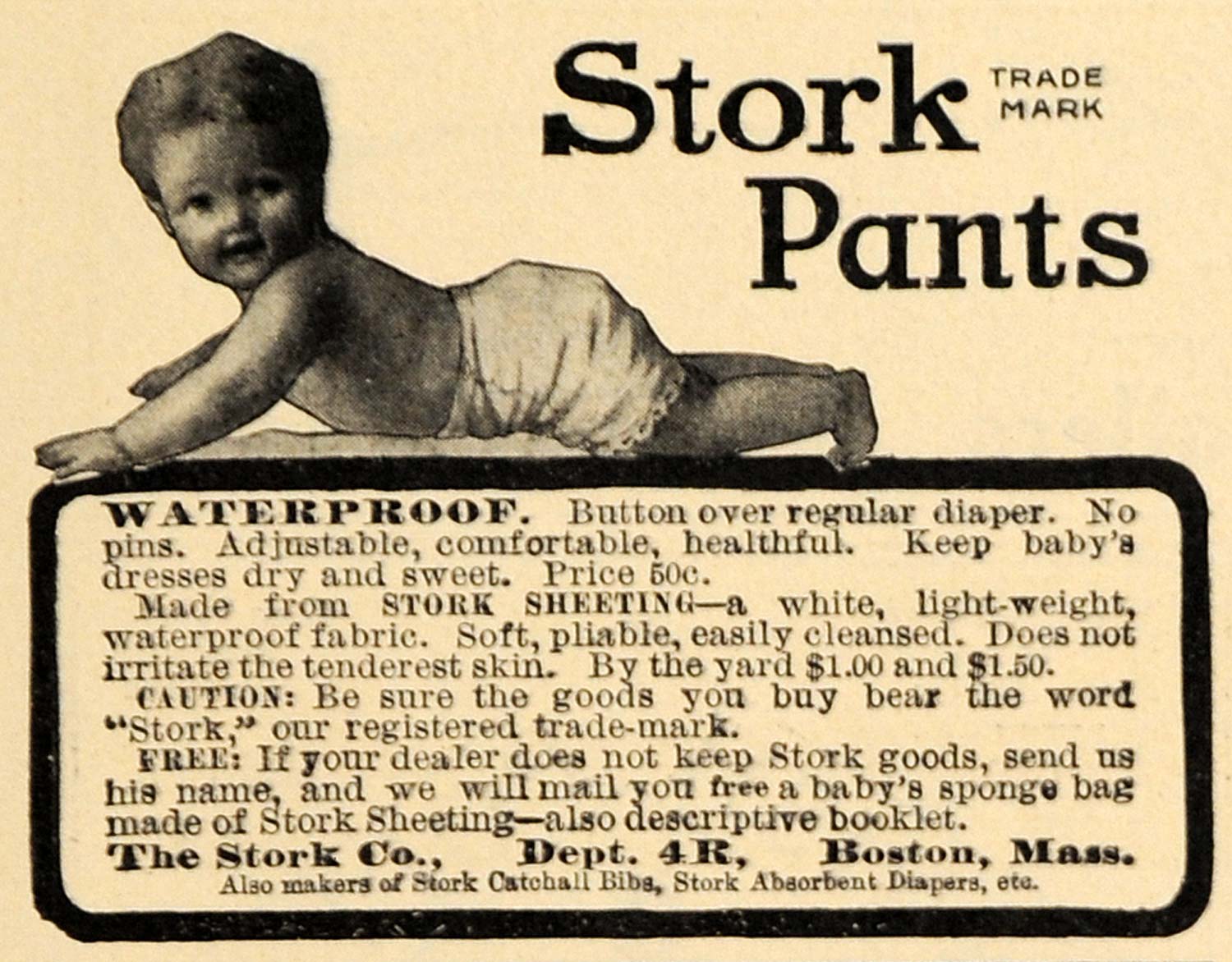 1909 Ad Stork Co Waterproof Infant Pant Sheeting Fabric GH3