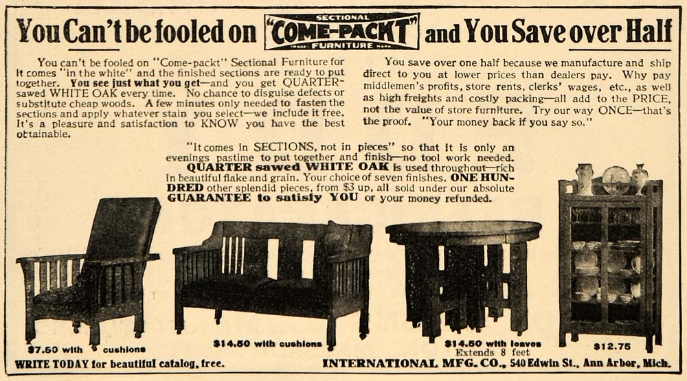 1909 Ad International Mfg Co Come-Packt Wood Furniture - ORIGINAL GH3