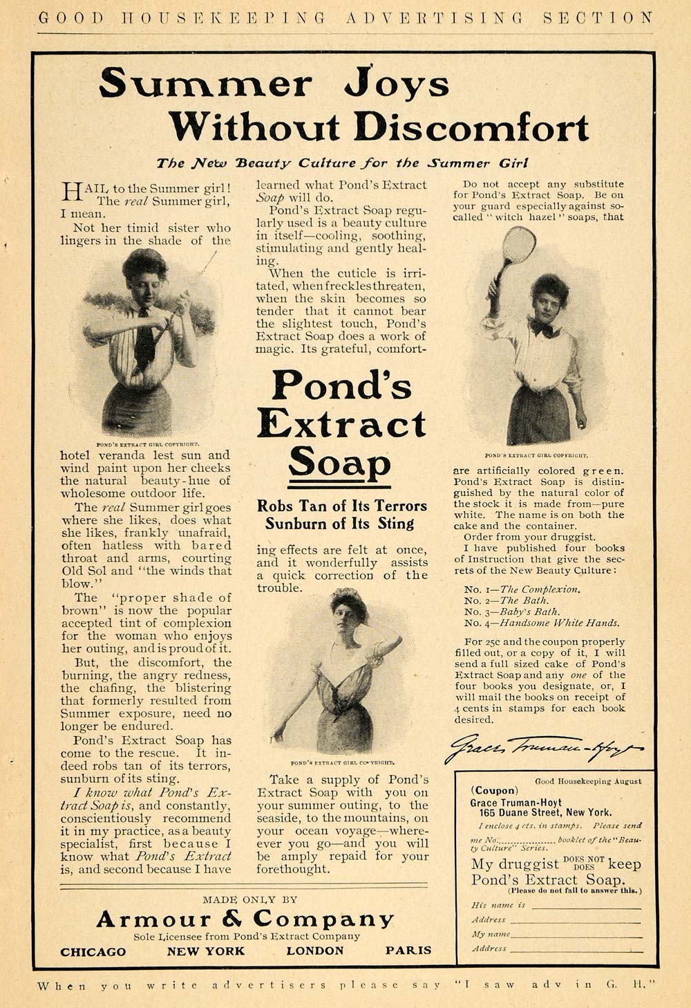 1906 Ad Ponds Extract Soap Armour Tennis Violin Hygiene - ORIGINAL GH3