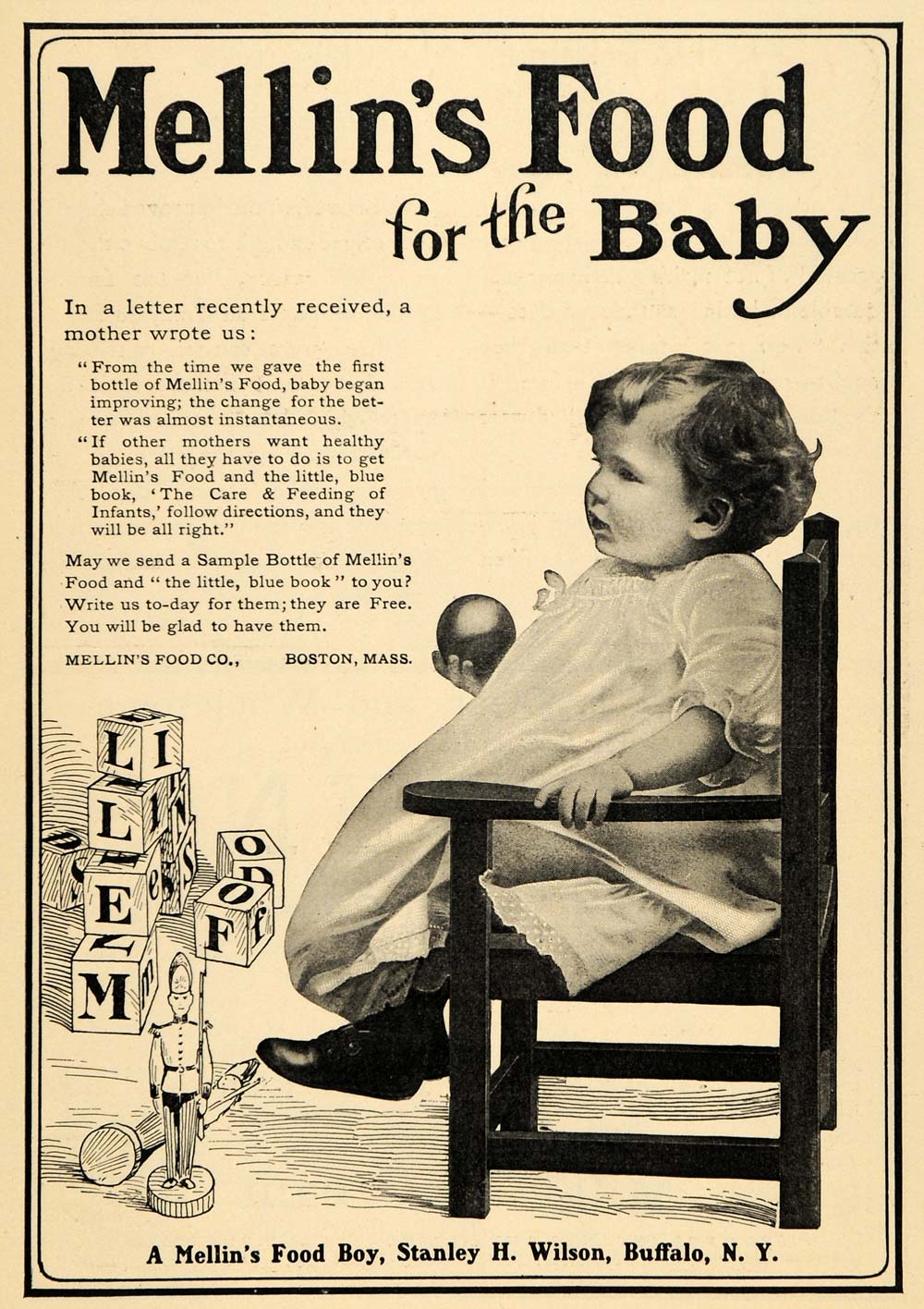 1906 Ad Mellin's Food Baby Stanley Wilson Boy Boston - ORIGINAL ADVERTISING GH3