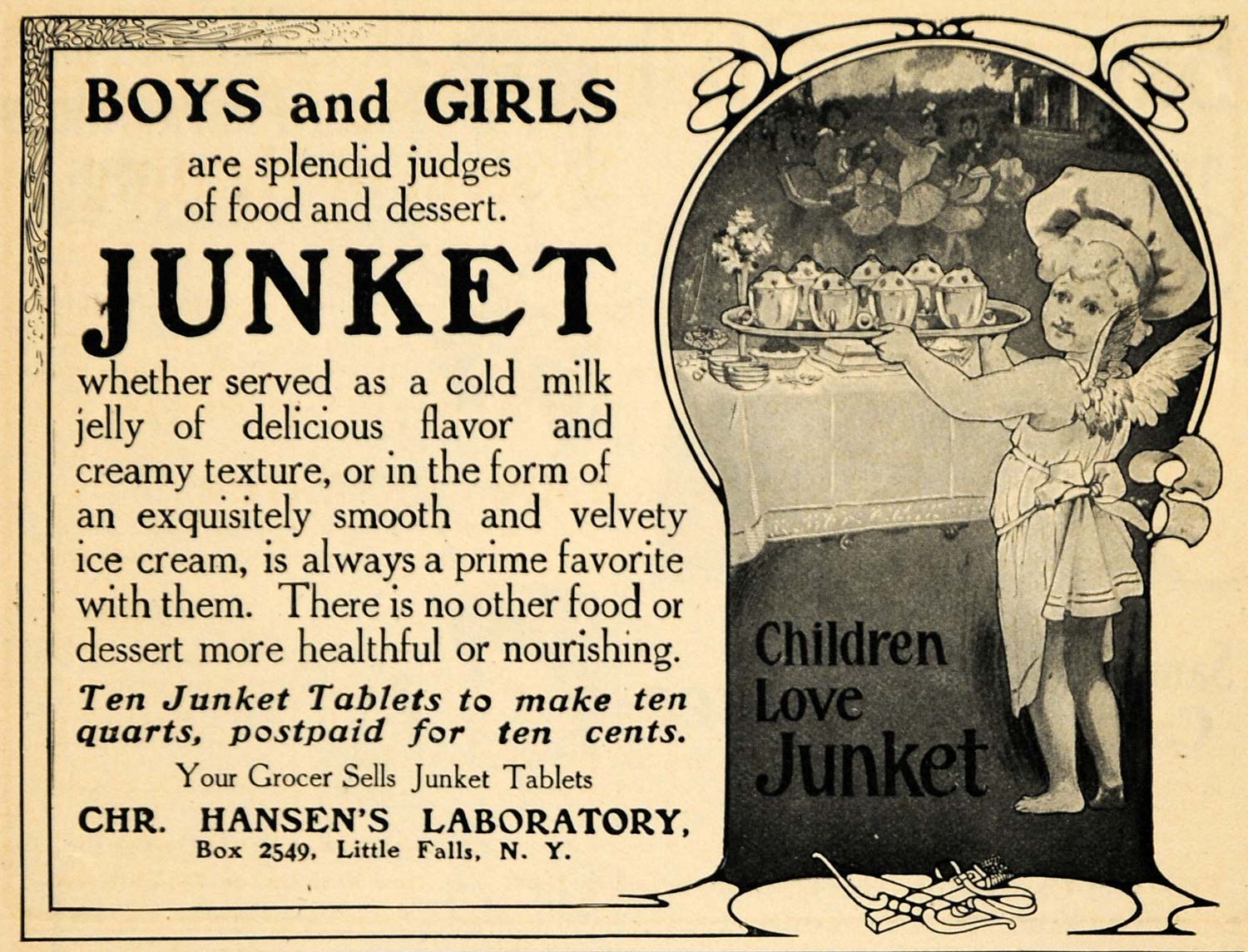 1906 Ad Junket Hansen Fairy Dessert Ice Cream Tablet - ORIGINAL ADVERTISING GH3