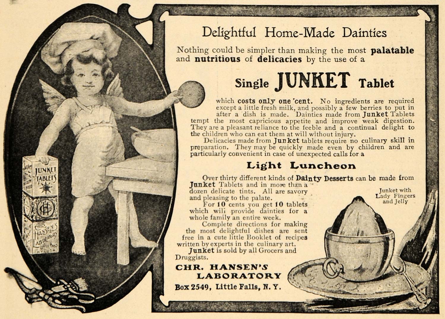 1906 Ad Junket Dessert Luncheon Fairy Tablet Food Angel - ORIGINAL GH3