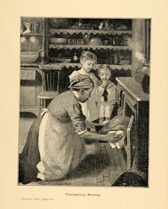 1906 Print Thanksgiving Morning Maid Turkey Children - ORIGINAL HISTORIC GH3