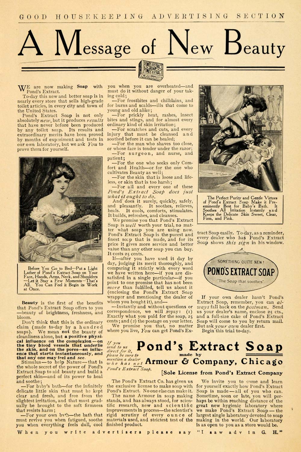 1906 Ad Pond's Extract Soap Armour Chicago Beauty Face - ORIGINAL GH3