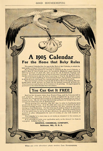 1904 Ad Resinol Chemical Baby Stork Calendar Baltimore - ORIGINAL GH3
