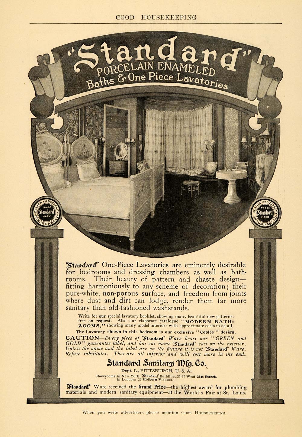 1904 Ad Standard Porcelain Enamel Fixture Bathroom Sink - ORIGINAL GH3