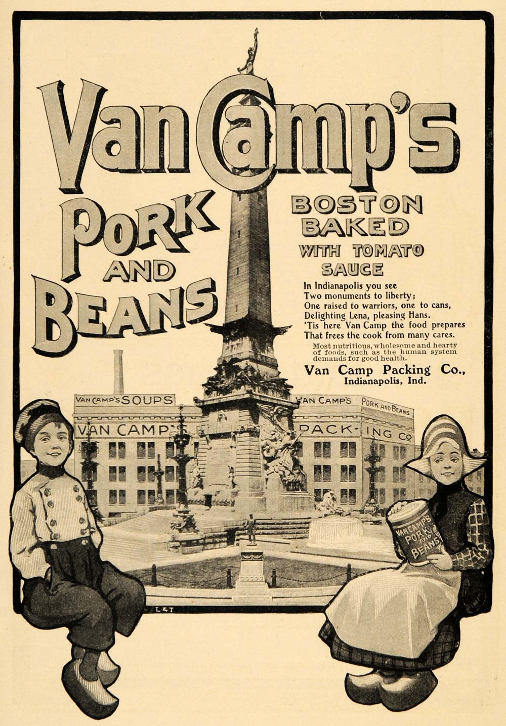 1904 Ad Van Camp Pork Beans Boston Tomato Clog Fountain - ORIGINAL GH3