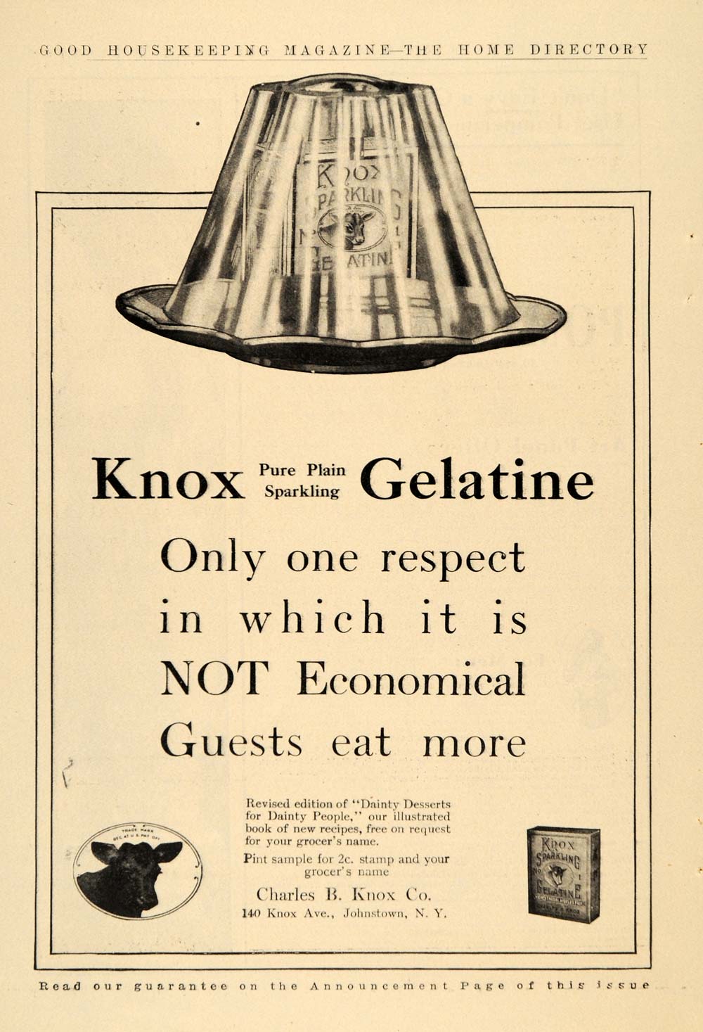 1910 Ad Charles Knox Gelatine Dessert Food Cow Grocer - ORIGINAL ADVERTISING GH3