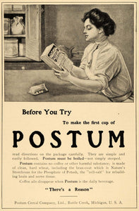 1910 Ad Postum Cereal Kitchen Wheat Bran Battle Creek - ORIGINAL ADVERTISING GH3