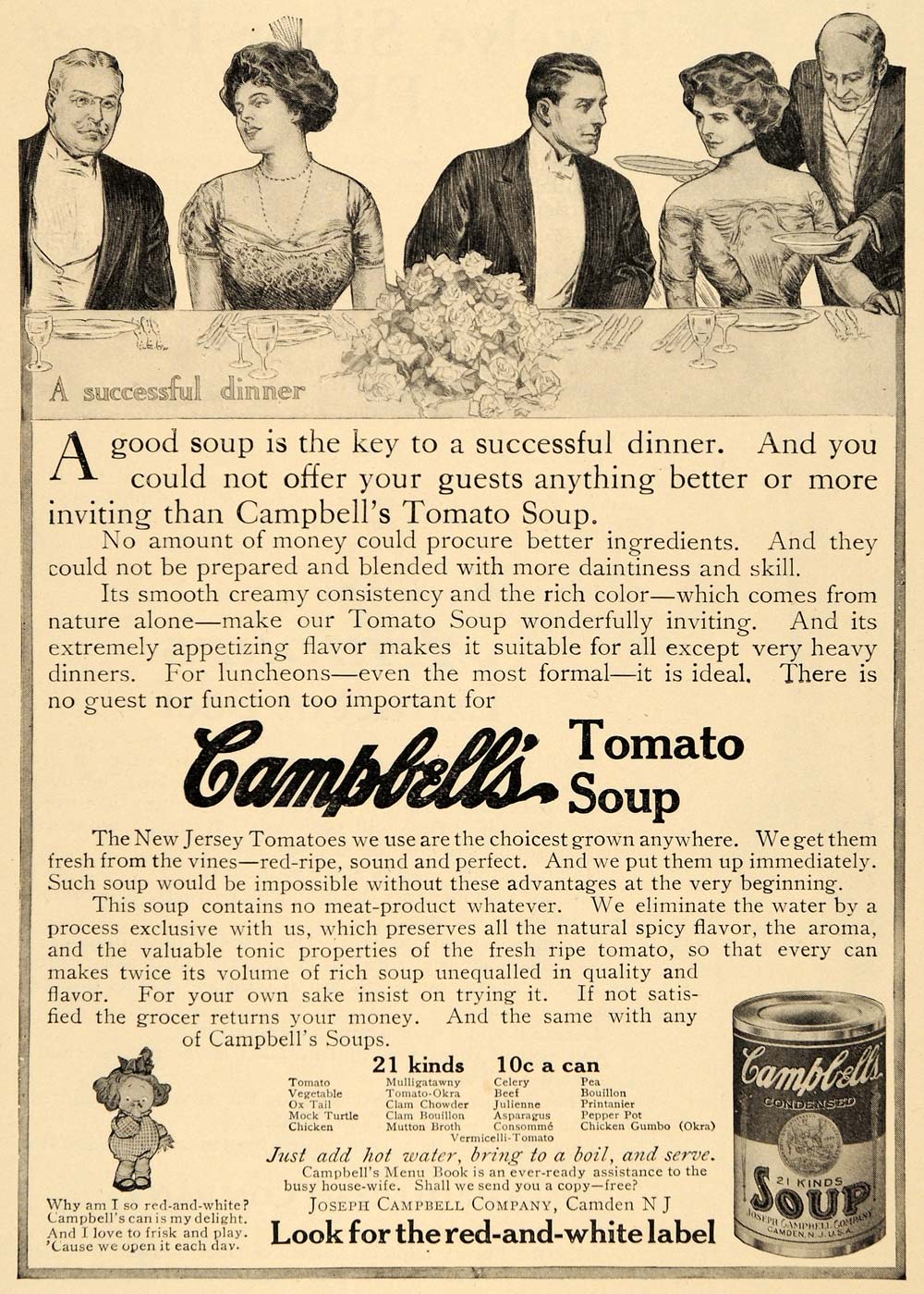 1910 Ad Campbell's Tomato Soup Dinner Party Fashion - ORIGINAL ADVERTISING GH3