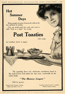 1911 Ad Post Toasties Postum Cereal Cream Housewife - ORIGINAL ADVERTISING GH3