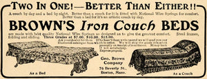 1904 Ad George Brown's Iron Couch Bed Furniture Boston - ORIGINAL GH3