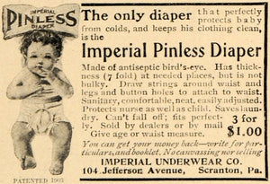 1904 Ad Imperial Underwear Pinless Diaper Scranton Baby - ORIGINAL GH3
