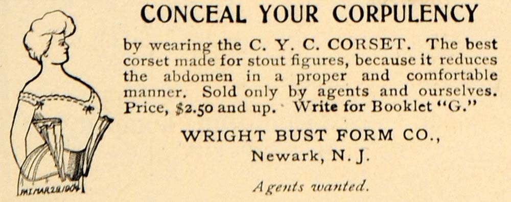 1904 Ad Newark Wright Bust Form C. Y. C. Corset Clothes - ORIGINAL GH3