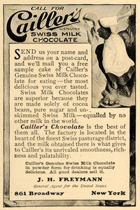 1904 Ad Cailler's Swiss Milk Chocolate Freymann Dessert - ORIGINAL GH3