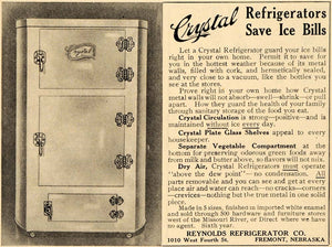 1910 Ad Crystal Refrigerators Reynolds Ice Vegetable - ORIGINAL ADVERTISING GH3
