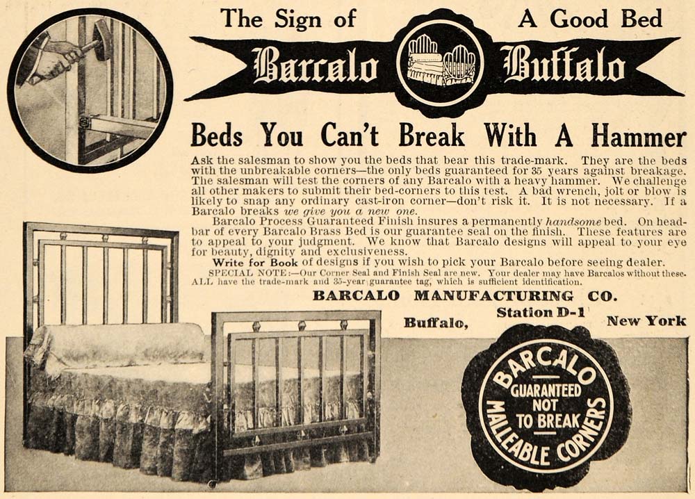 1910 Ad Barcalo Buffalo Bed Furniture Room Hammer House - ORIGINAL GH3