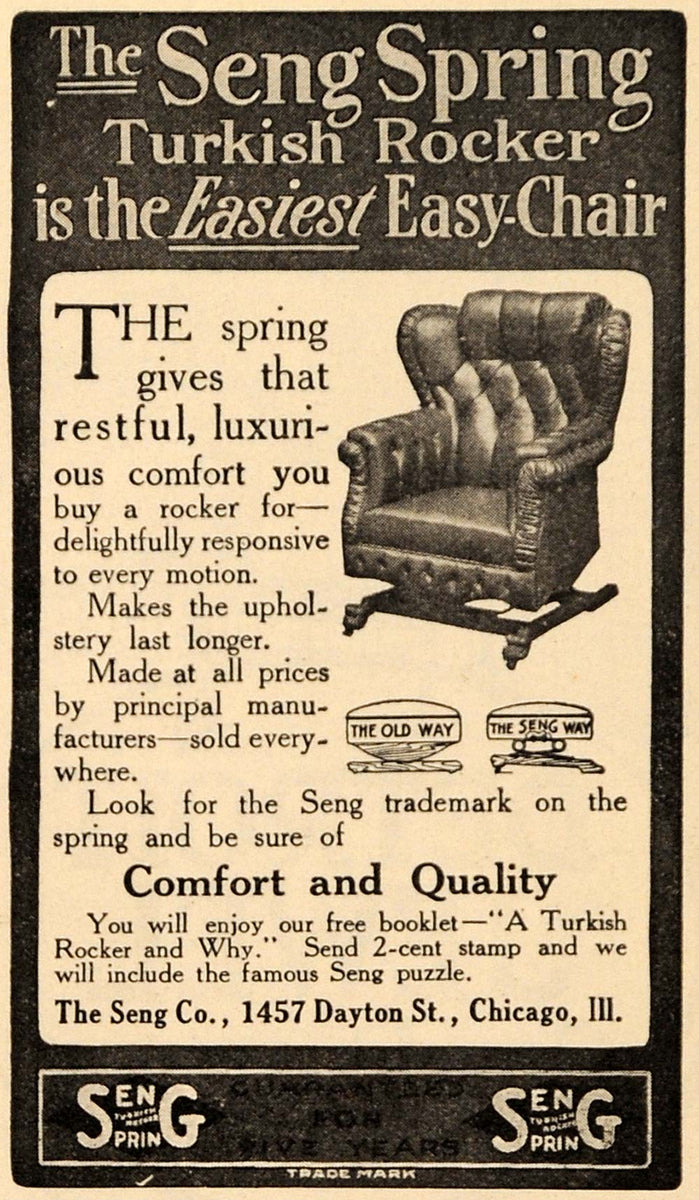 1910 Ad Seng Spring Turkish Rocker Easy Chair Furniture - ORIGINAL GH3 ...