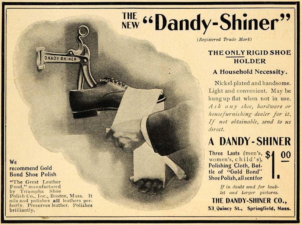 1902 Ad Dandy Shiner Springfield Shoe Polish Gold Bond - ORIGINAL GH3