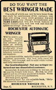 1902 Ad Wringer Rochester Clothing Housewife Maid Care - ORIGINAL GH3