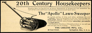 1902 Ad Apollo Lawn Sweeper Greene Springfield Grass - ORIGINAL ADVERTISING GH3