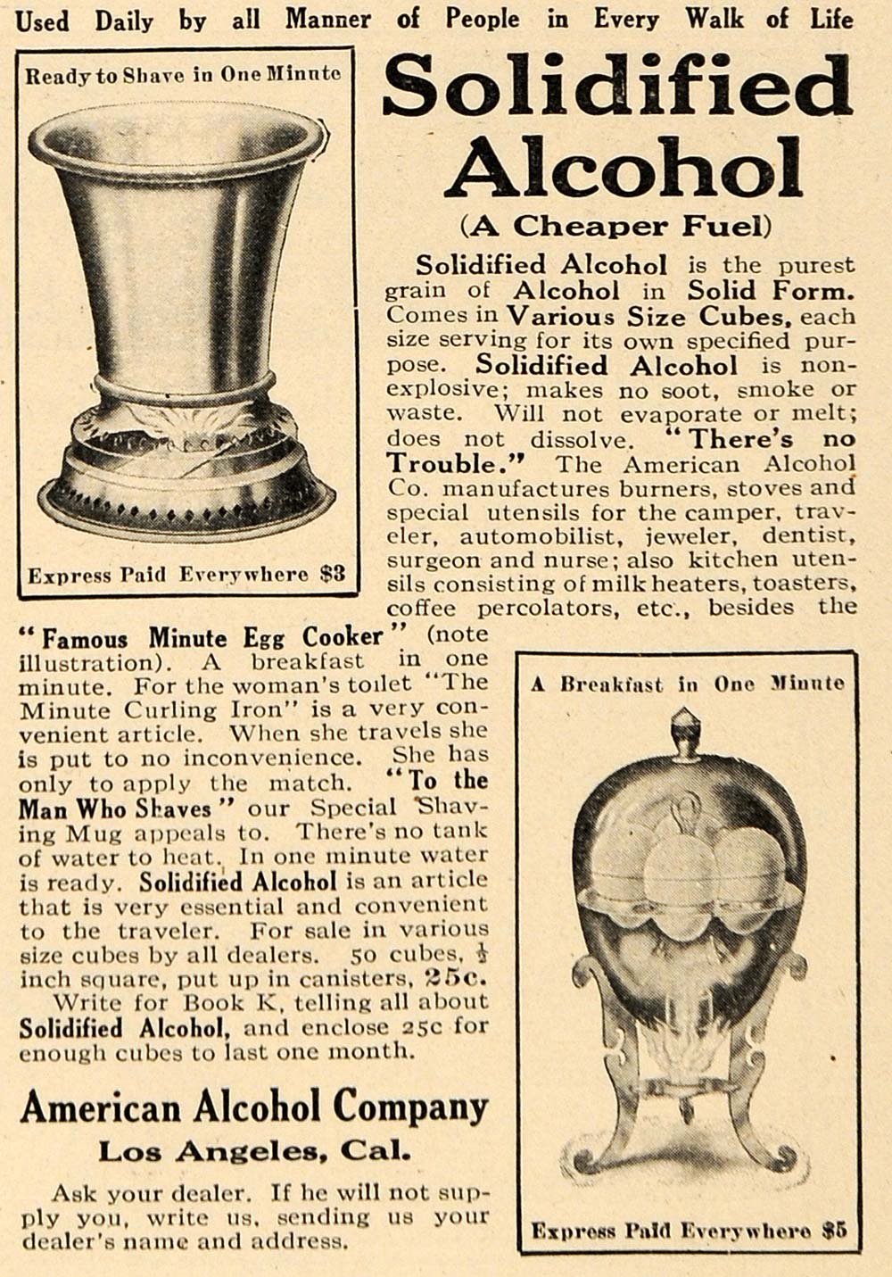 1911 Ad American Alcohol Burner Water Egg Solidified - ORIGINAL ADVERTISING GH3